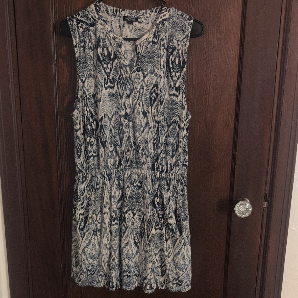 Lucky Brand Blue & White Printed Dress With Pockets Size Large